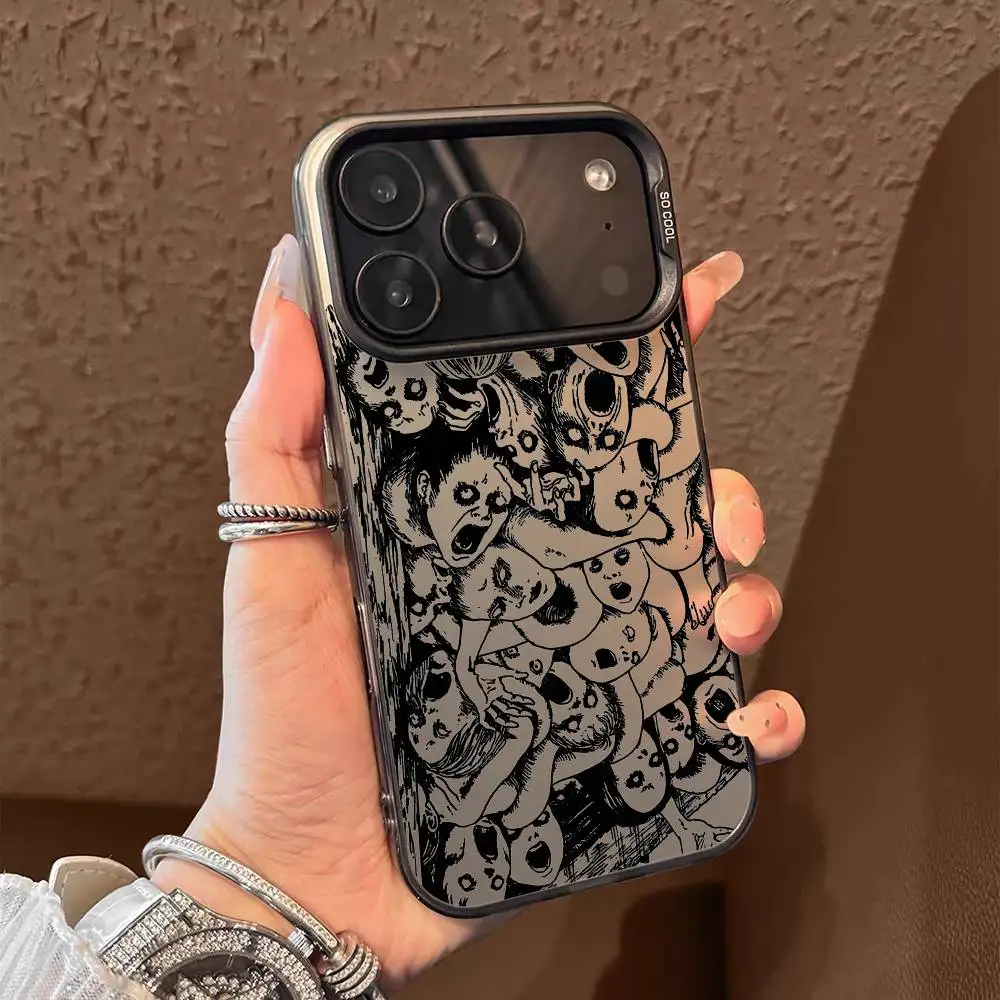 الرعب كاريكاتير J-Junji Ito جراب هاتف آيفون 17 16 15 14 13 12 برو ماكس زائد الملونة التدرج لينة غطاء خلفي من البولي يوريثان