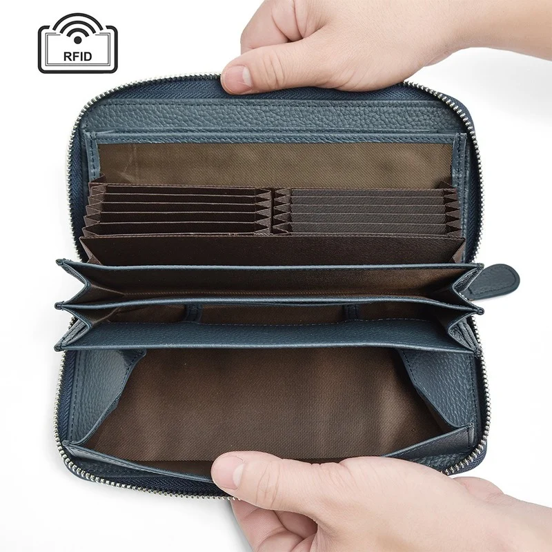 Japan Style Women Wallet Long Large Capacity RFID Zipper Purse Bag with Coin Pocket Genuine Leather High Quality Drop Shipping