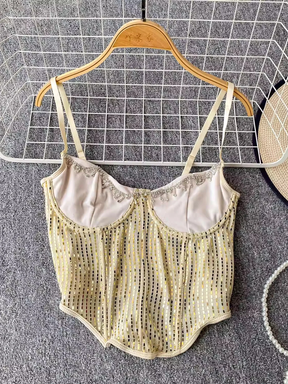 الذهب Emed الماس تقليم Csole تانك الأعلى المرأة ملابس خارجية التخسيس مثير Bal ort Sle تخفيف Faion #1