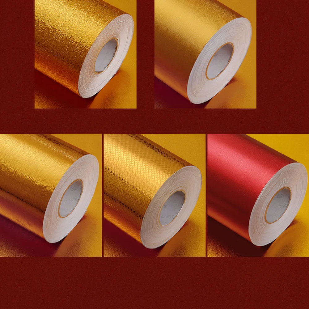 Luxury Gold Furniture Sticker Heat Proof PVC Wallpaper For Buddha Shrine Table Cabinet Surface Renewal Anti Mold Film