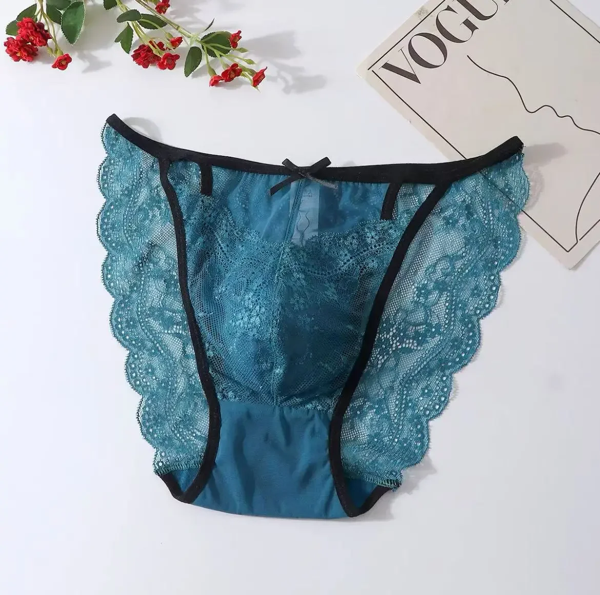 Man's Sexy Lace See Through Red Blue Briefs Low waist bow Panties Live Show Dance DJ Club Private Party FKK BF Gift Panty