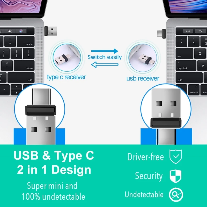 마우스 Jigglers 감지할 수 없는 마우스 무버 장치 USB C 어댑터가 있는 USB 포트 노트북용 이동 마우스 무버 시뮬레이션