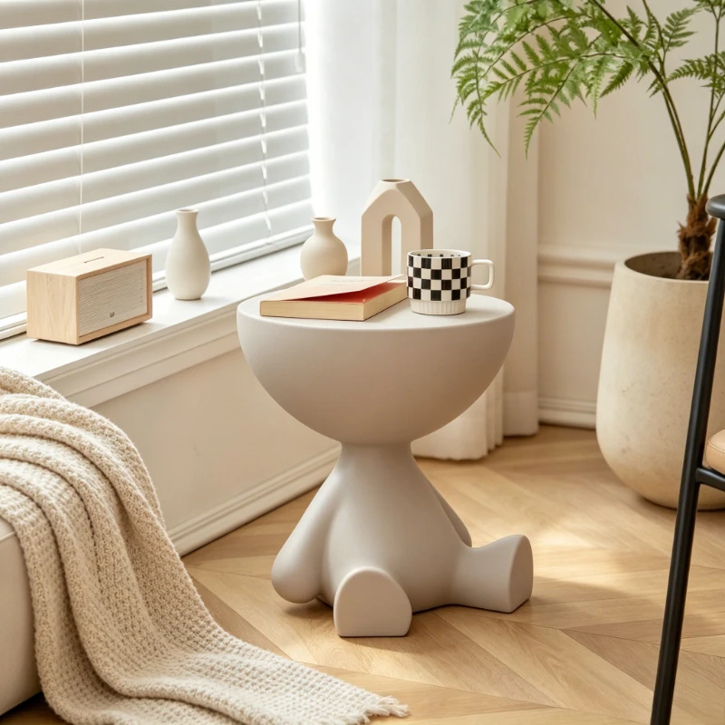 Mobile Coffee Table with Scratch Resistance, Waterproof Desk for Bedroom, Small Moving Side Table, Cream End Stand for Home