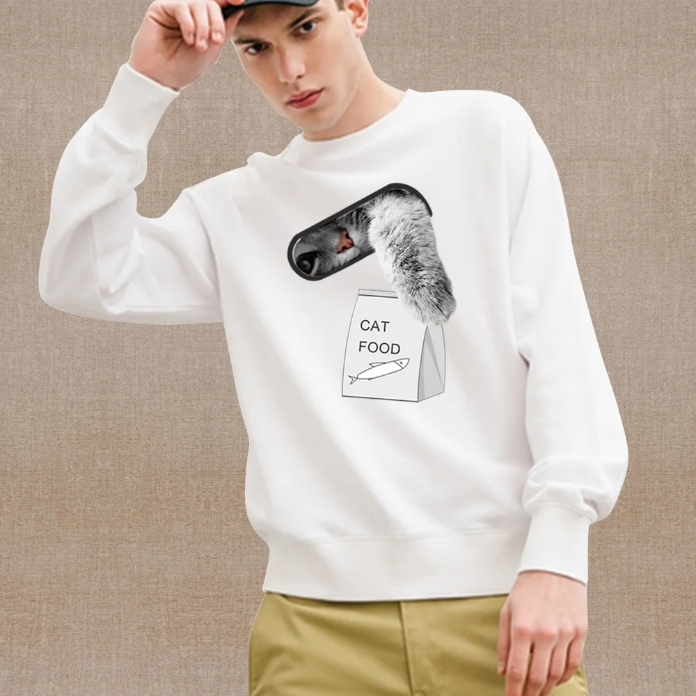 Korean Version Men's Sweatshirt Casual CuteCar Print White Pullover Fashion Comfortable Sweatwicking Men's Sweatshirt Streetwear