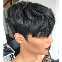 Short Pixie Wigs for Black Women Short Black Curly Pixie Wigs Synthetic Hair Wigs for Black Women Natural Wavy Black Pixie Cut W