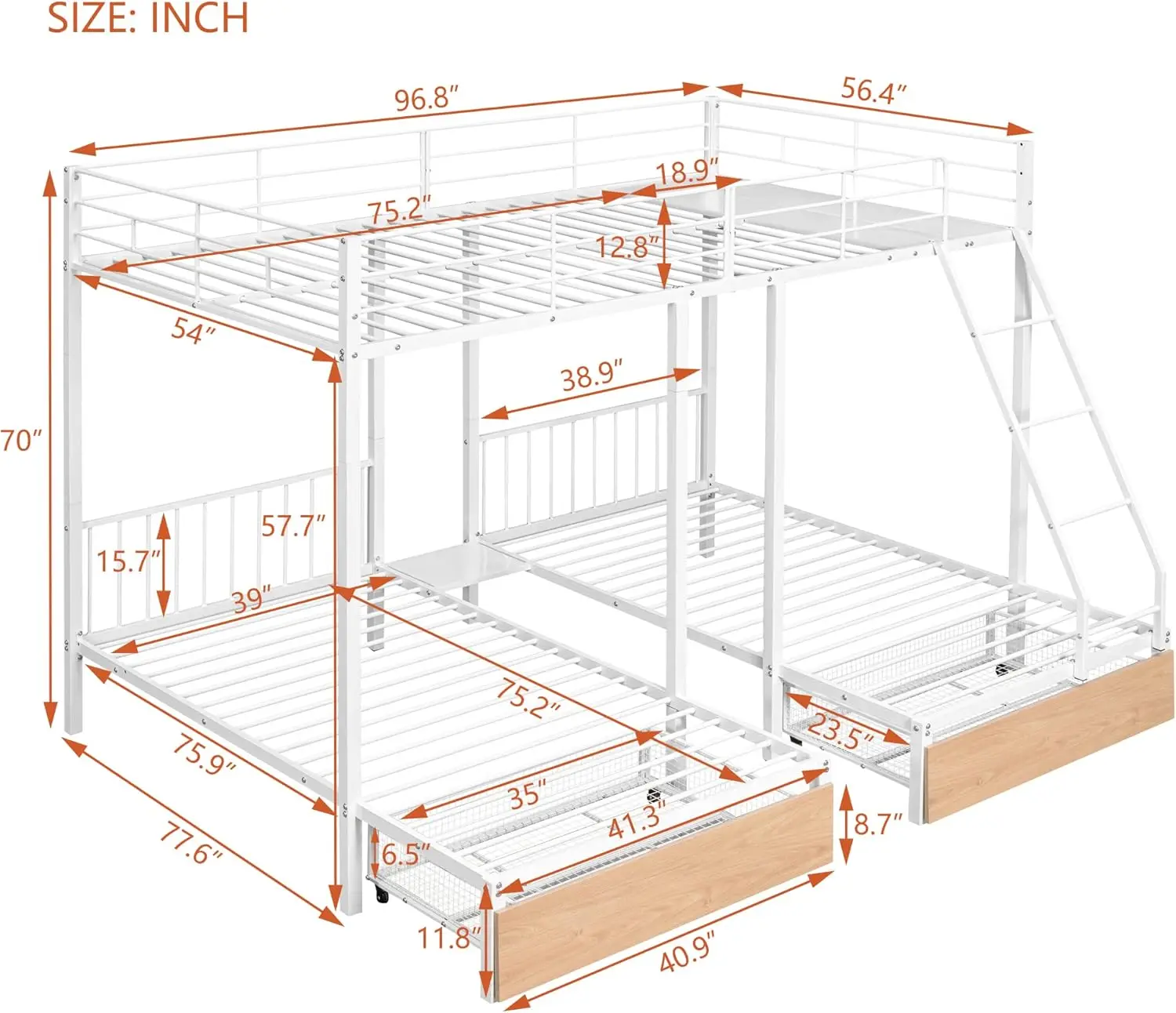 Harper & Bright Designs Metal Triple Bunk Beds With Storage, Full Over Twin & Twin Bunk Beds With Drawers,3 Bed Bunk Bunk For