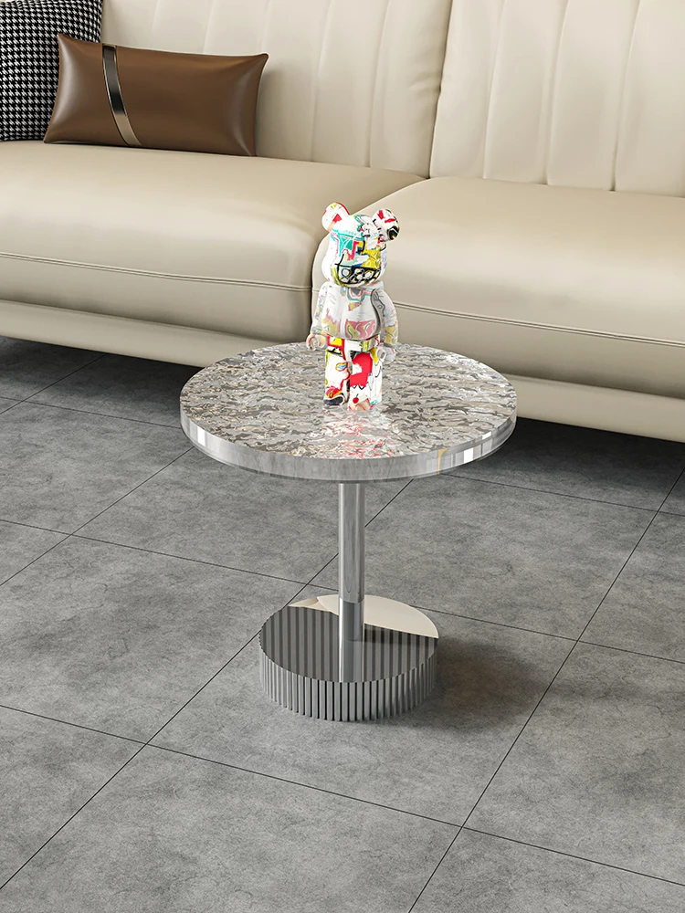 

Italian luxury round coffee table small apartment living room simple sofa corner simple stainless steel glass edge combination