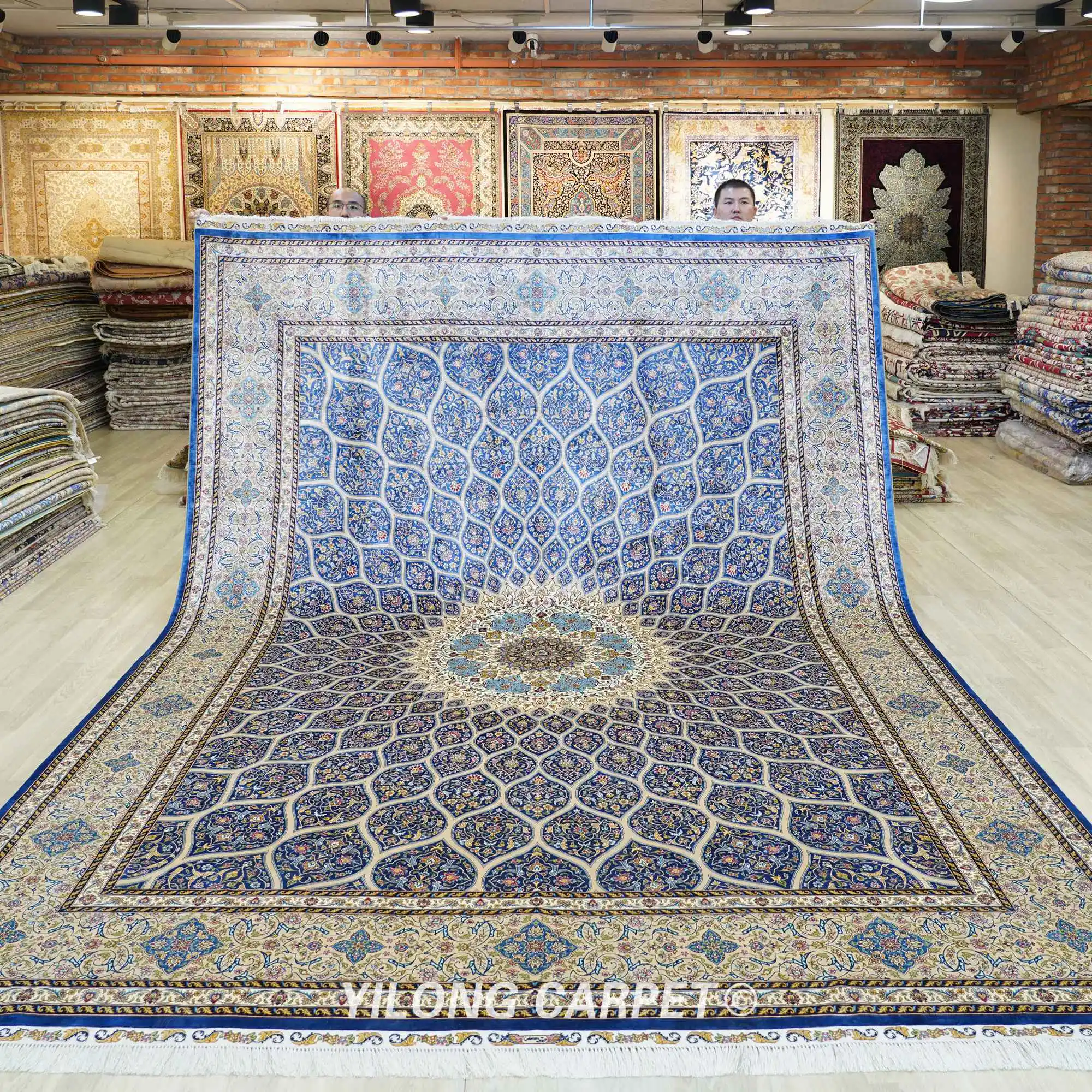 9'x12' Large Handmade Traditional Persian Blue Silk Rug Medallion Valuable Area Carpet (ZQG650A)