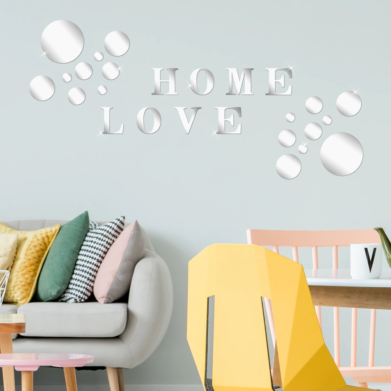 Acrylic Mirror Wall Sticker Self-Adhesive Home Love Mirror Decals DIY Removable Round Mirror Wall Stickers Creative Decorative