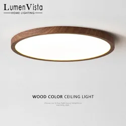 Lámpara de techo de grano de madera LED moderna, luces circulares ultrafinas de madera de nogal para dormitorio, sala de estar, restaurante, balcón, pasillo y hogar