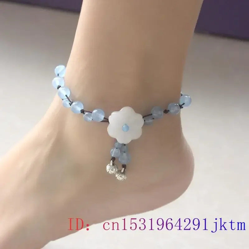 หยกดอกไม้ Anklets สำหรับผู้หญิงอัญมณีผู้ชายหรูหราของขวัญ Charm เข็มขัดสไตล์วินเทจเครื่องประดับของขวัญ Man แกะสลักธรรมชาติสีฟ้า