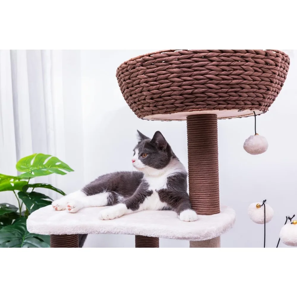 Torre de actividades para gatos con cesto de papel y características de escalada de varios niveles