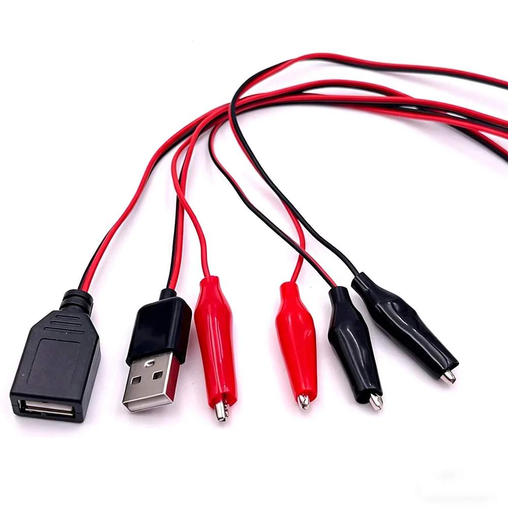 USB to Alligator Clip Adapter Cable Male Female USB to Alligator Clip Probe USB Cables with Alligator Clip for Circuit Test