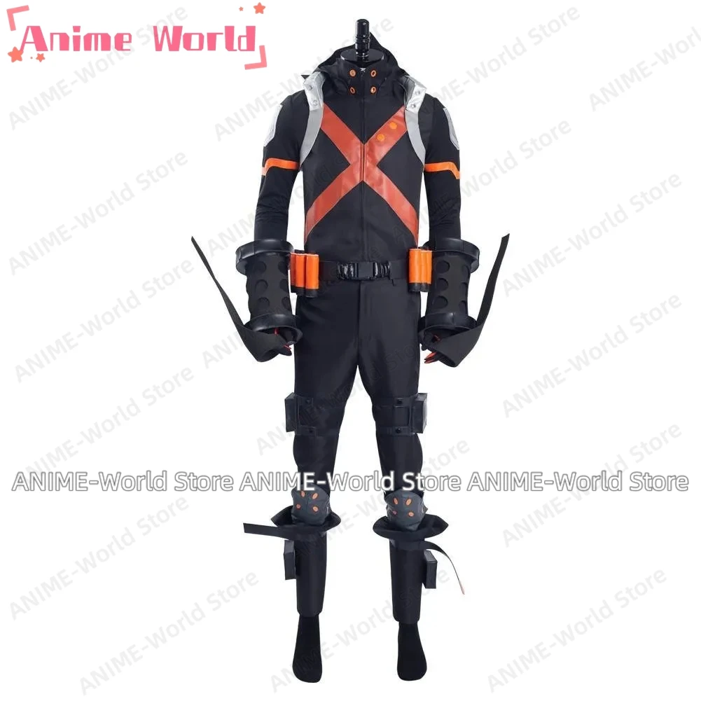 《Custom Size》Anime Katsuki Bakugou Halloween Battledress Combat Suits Carnival Suit Cosplay Costume Halloween Wig Shoes