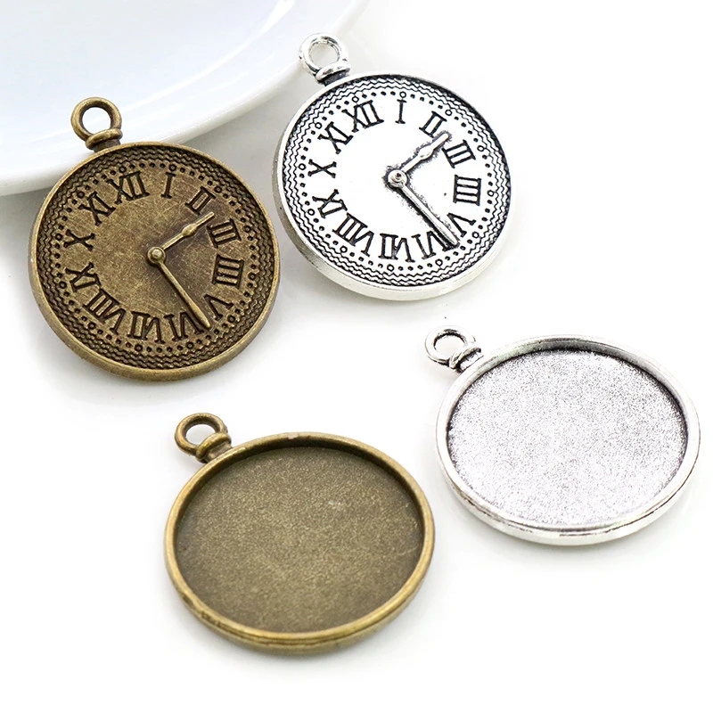 Nowa moda 5 sztuk 25mm wewnętrzna rozmiar antyczne srebro pozłacane brąz zegar Cabochon baza ustawienie Charms wisiorek