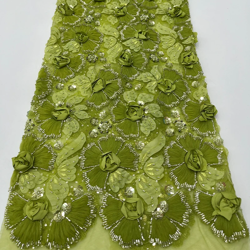 Malla de encaje de lujo francés, lentejuelas rosas tridimensionales africanas, lentejuelas, vestido de tela de encaje bordado de alta calidad