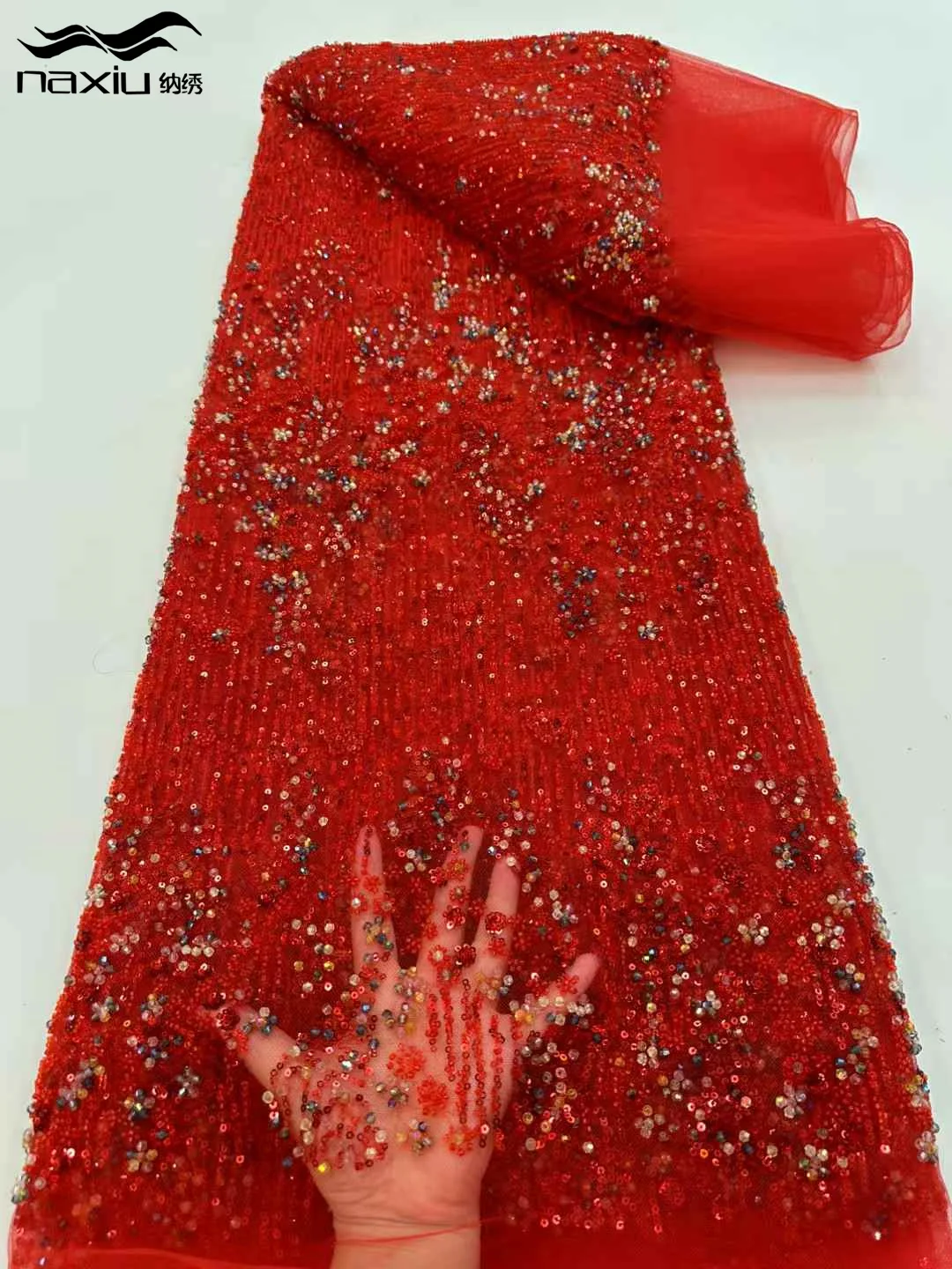 

Madison African Heavy Beads Lace Fabric 2024 High Quality Lace Nigerian Sequins French Tulle Lace Fabric Material For Dress