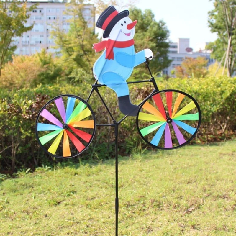 3D Large Snowman Santa On Bike Windmill Wind Spinner Whirligig Yard Garden