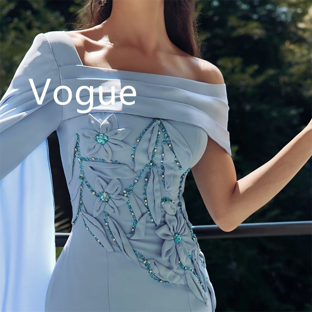 

Customized Mermaid Sexy Blue Jersey Evening Dress Elegant Off the Shoulder Homecoming Dress Charming Special Occasion Gowns