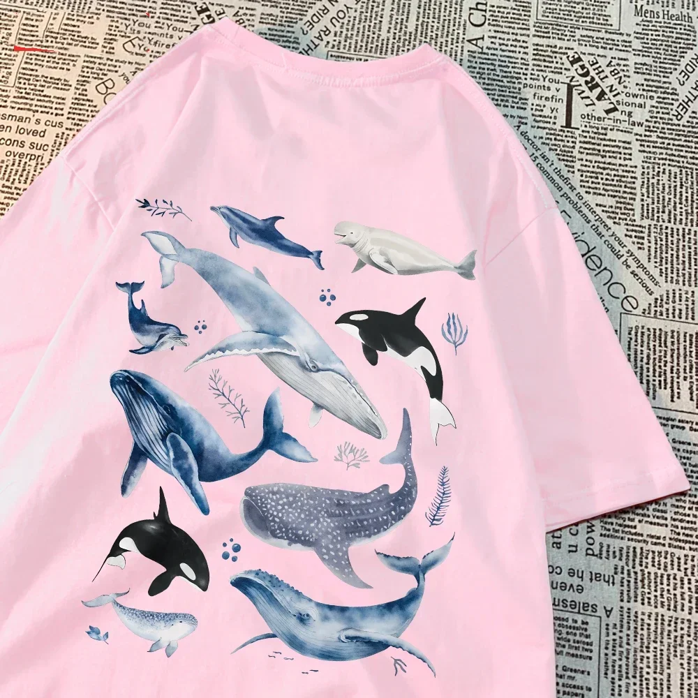 Fashion Women\'S T-Shirts Ocean And Whales Printing Tops O-Neck Soft Short Sleeve Summer Casual Female Clothes