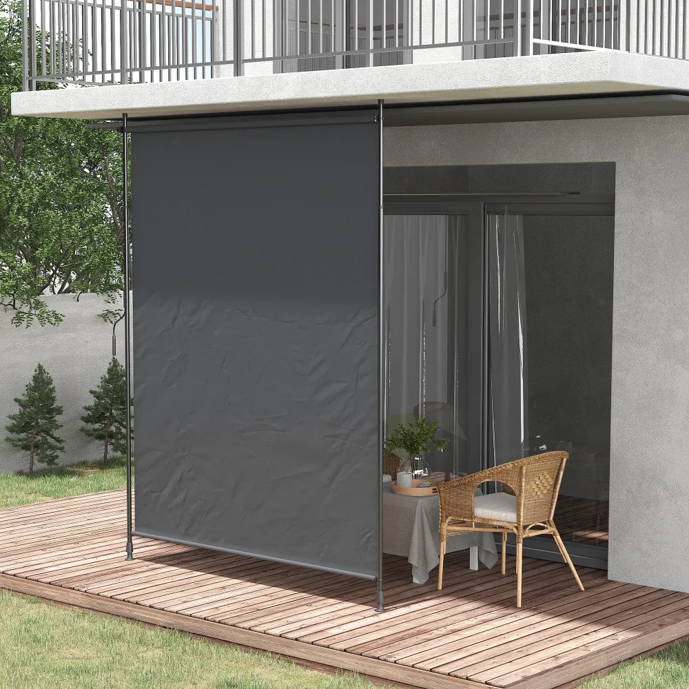 Ausziehbare Vertikalmarkise 200×292cm, grauer Aluminiumrahmen, verstellbarer Sonnenschutz für Terrasse und Balkon
