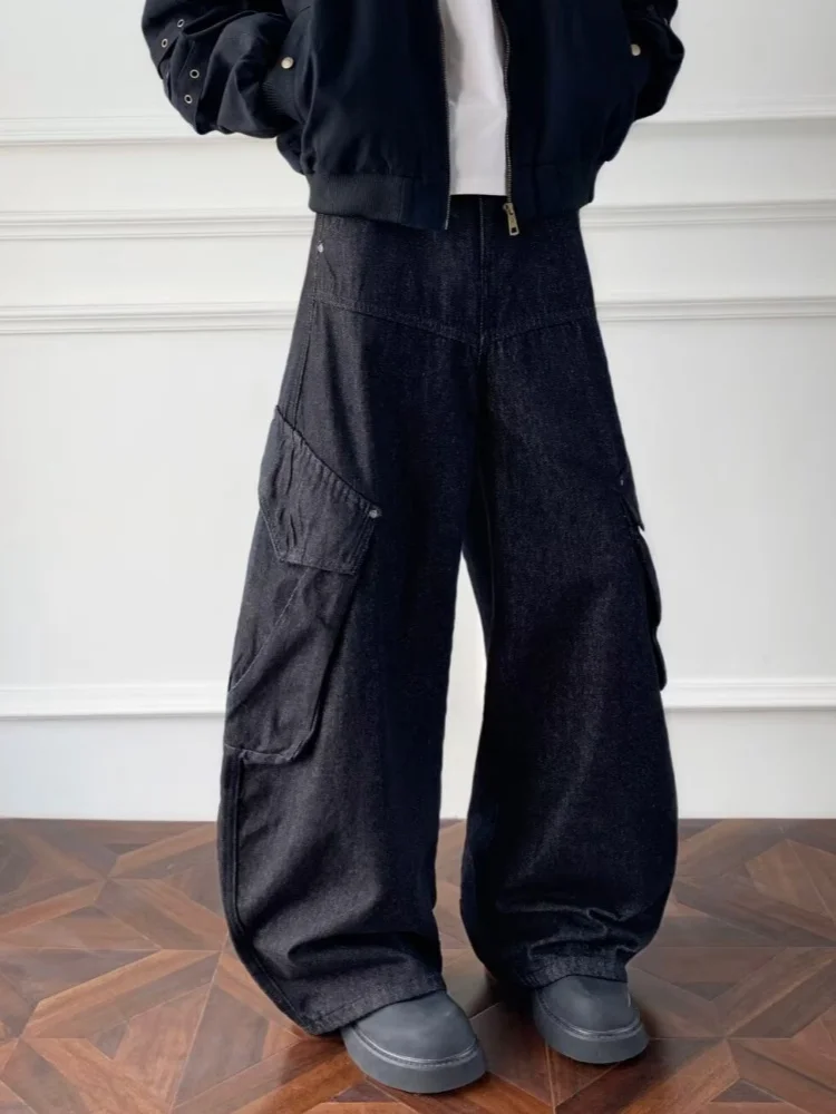 

Японская уличная одежда Y2K 2021, черные мешковатые джинсы-карго, брюки для мужчин, одежда с широкими штанинами, прямые хлопковые длинные брюки Moda Hombre