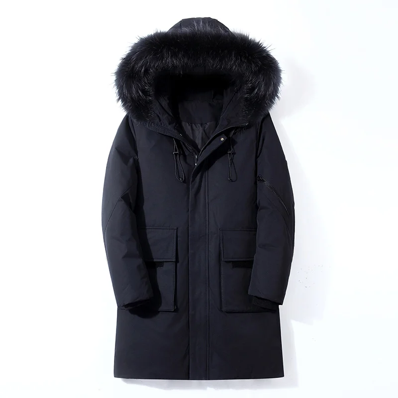 Doudoune longue à capuche avec col en fourrure pour homme, veste matelassurera imperméable, coupe-vent, mode masculine, parka d'hiver chaude, haute qualité