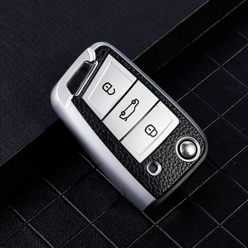 

For Volkswagen VW Polo Golf7 MK7 Tiguan for Skoda Octavia Kodiaq Karoq for Seat Ateca Car Key Case Cover Bag Keychain Protector