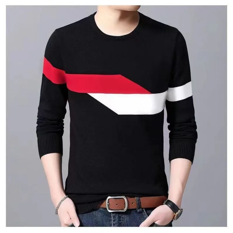 

Новый мужской зимний бархатный тонкий свитер для людей молодежи и среднего возраста, свитер с круглым вырезом, мужской повседневный пуловер