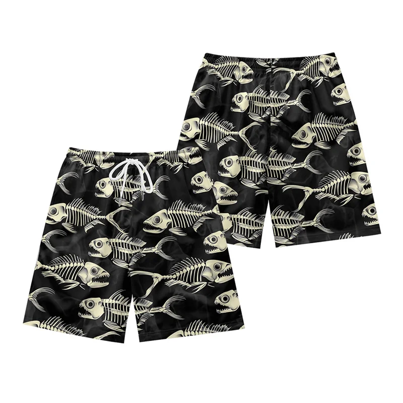 Coconut Tree Pattern Beach Shorts For Men Fishbone 3D Printed Swim Trunks Summer Street Surf Board Shorts Vacation Short Pants
