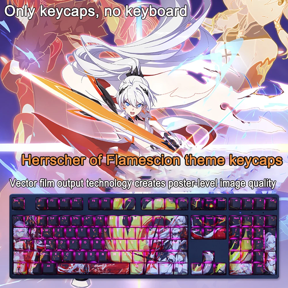 108 Toetsen Honkai Impact 3 Keycaps Seele Keycaps Pbt Dye Subbed Cherry Backlit Keycaps Anime Key Cap Voor Ansi 61 87 104 108 Lay-Out