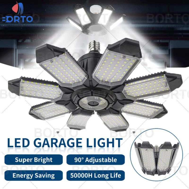 

E27/E26 LED Garage Lights 6/8 Panels Deformable Ceiling Light Adjustable Led Bulb For Garage Workshop Storage Warehouse Lighting