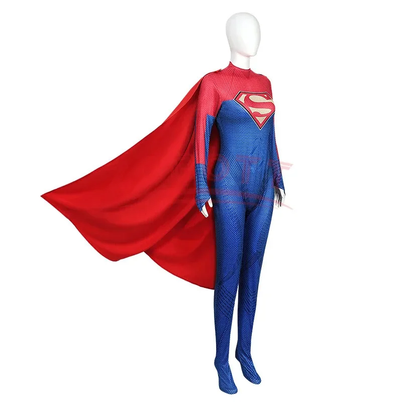 Flash Super Lady Cosplay Kostuum Kara Zor El Battle Jumpsuit Fantasie Halloween Outfit 3d Bedrukte Zentai Blauwe Bodysuit