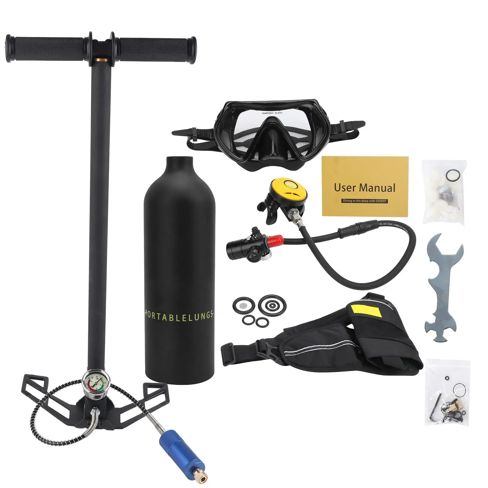 

DIDEEP 1L Portable Scuba Diving Oxygen Tank Kit - Underwater Breathing Gear for Snorkeling & Diving