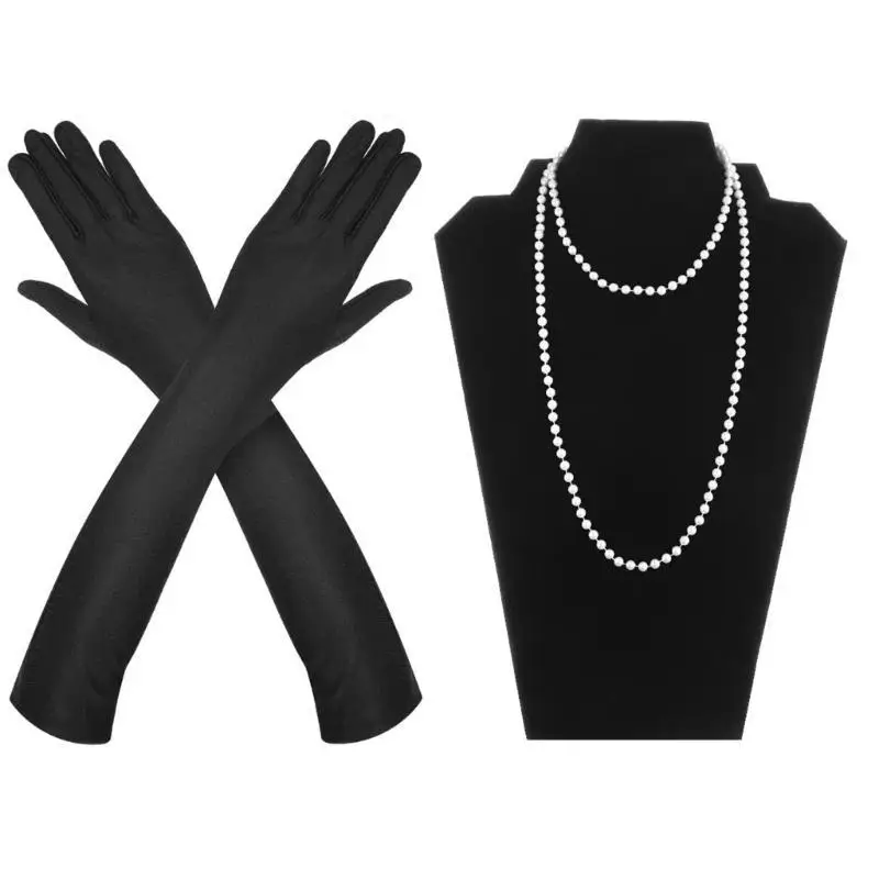 652f vintage flapper traje 1920s feminino great-gatsby cocar luvas cetim brincos colar baile formatura acessórios festa