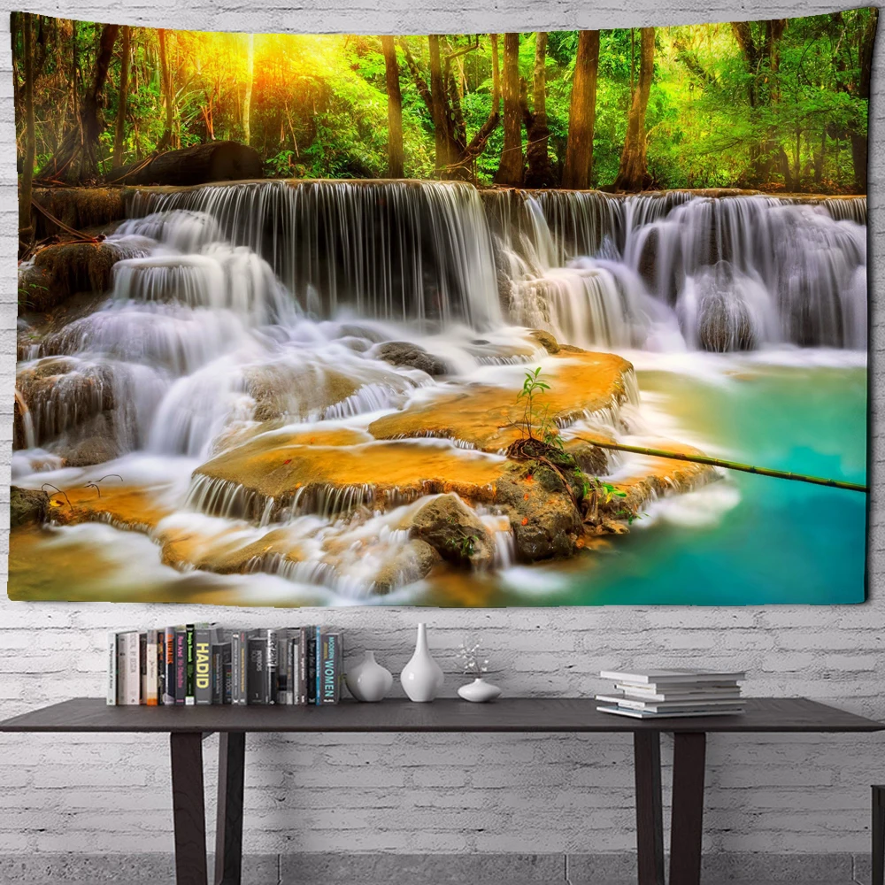 Forest Waterfall TapestryNatural Scenery In Autumn Wall Hanging  Kawaii Room Decoration Witchcraft