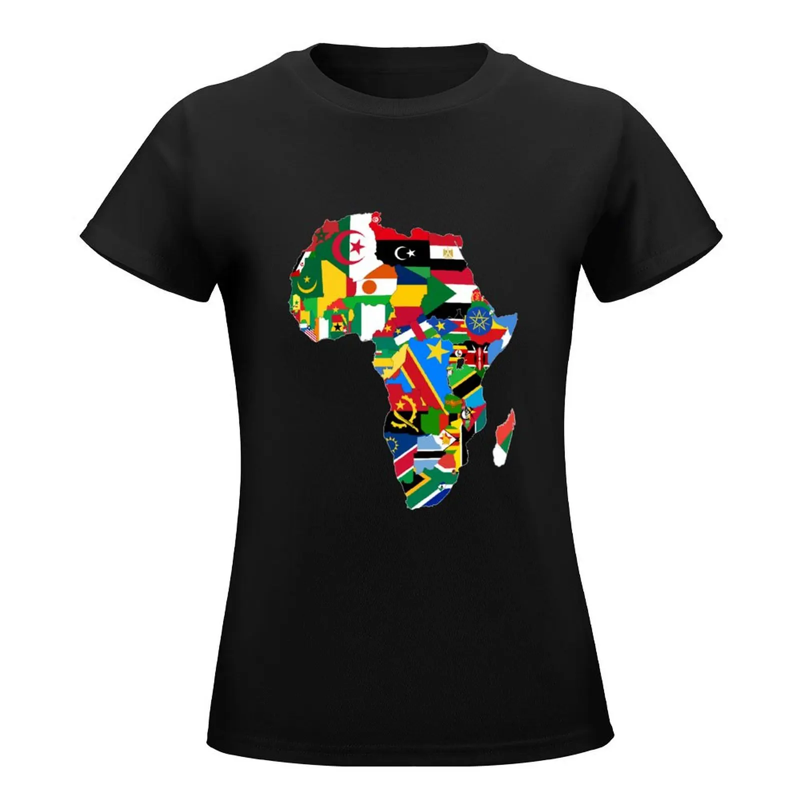 African Map with Flags T-Shirt summer clothes female funny hippie clothes workout shirts for Women