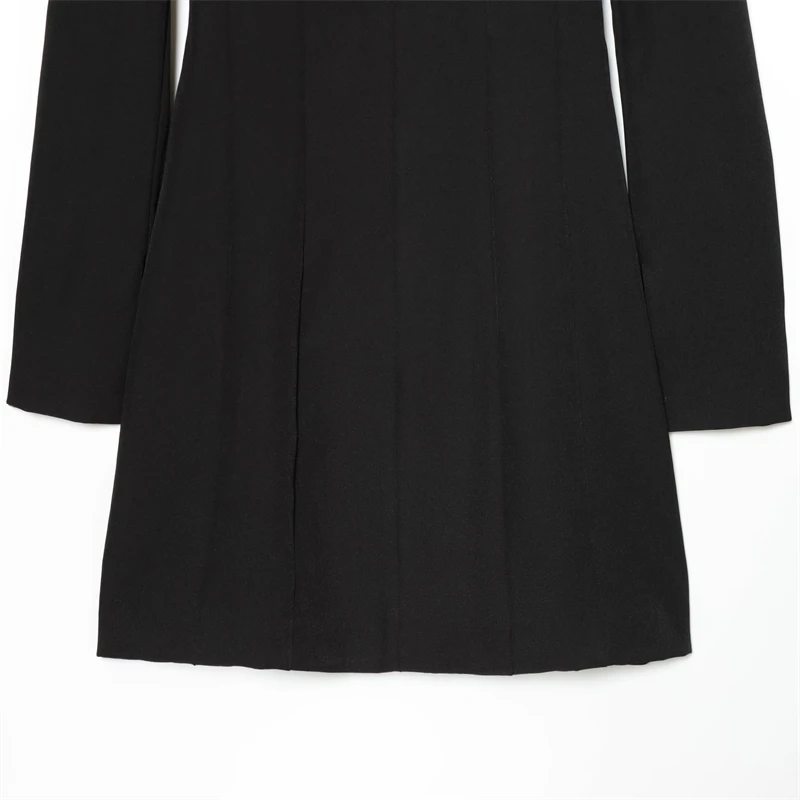 فستان نسائي قصير أسود بأكمام طويلة - فستان أنيق برقبة عالية مع تفاصيل أزرار معدنية، ملابس أنيقة للحفلات والسهرة #4