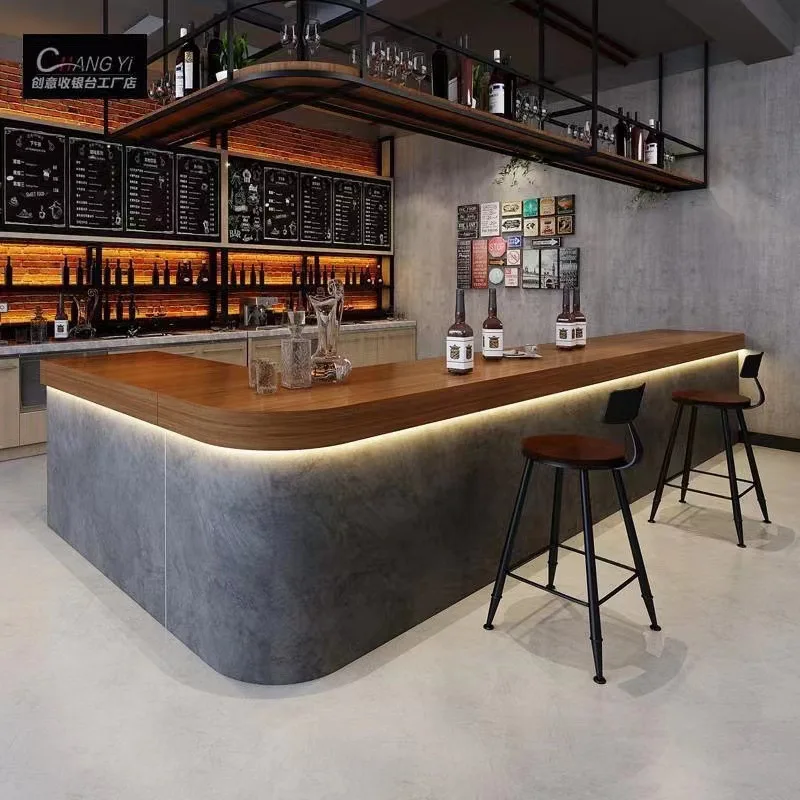 

Industrial wind cement gray bar Reception desk Cafe Catering shop checkout page Retro paint craft bar