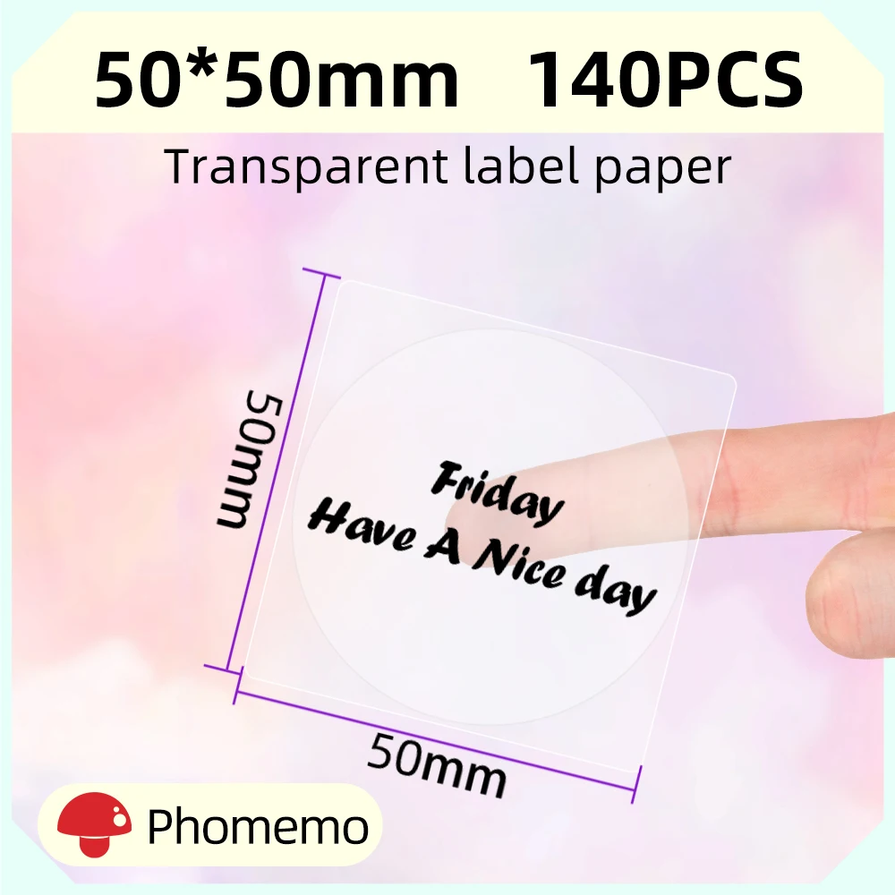 Phomemo Clear Transparent Square Round Labels Paper for Phomemo M110  M220 M221 Printer Thermal Sticker Printable Paper 40x30mm