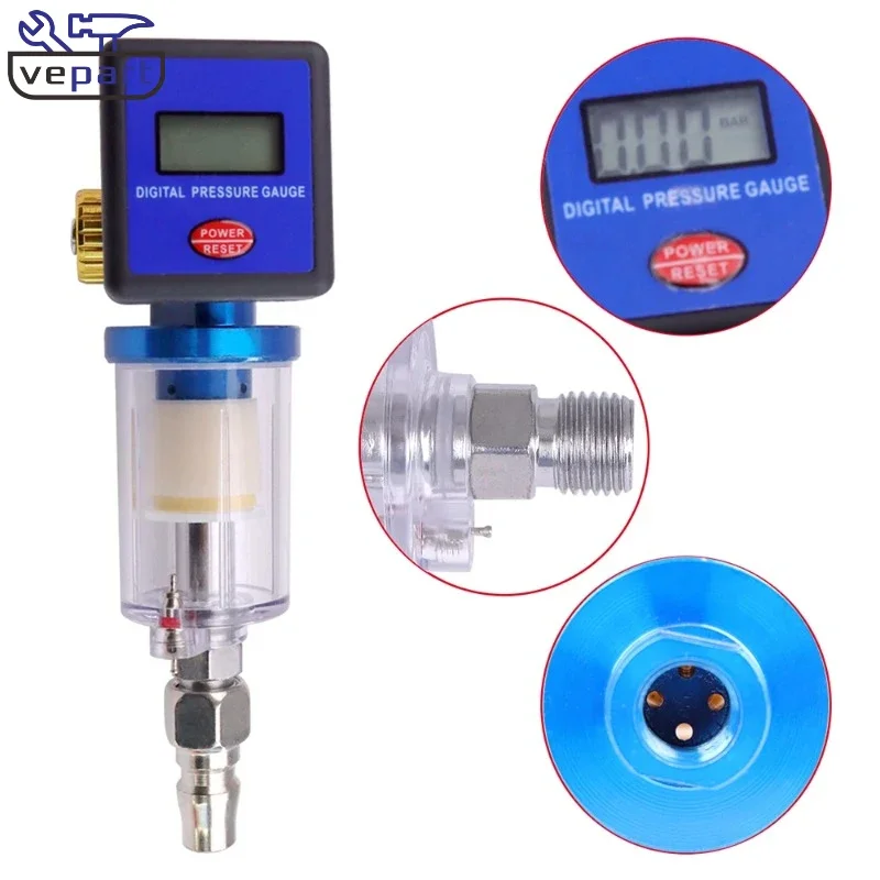 

+1/4" Water Oil Separator Pneumatic Spray Gun Tool Accessories Airbrush Electronic Pressure Regulator LCD Digital Display