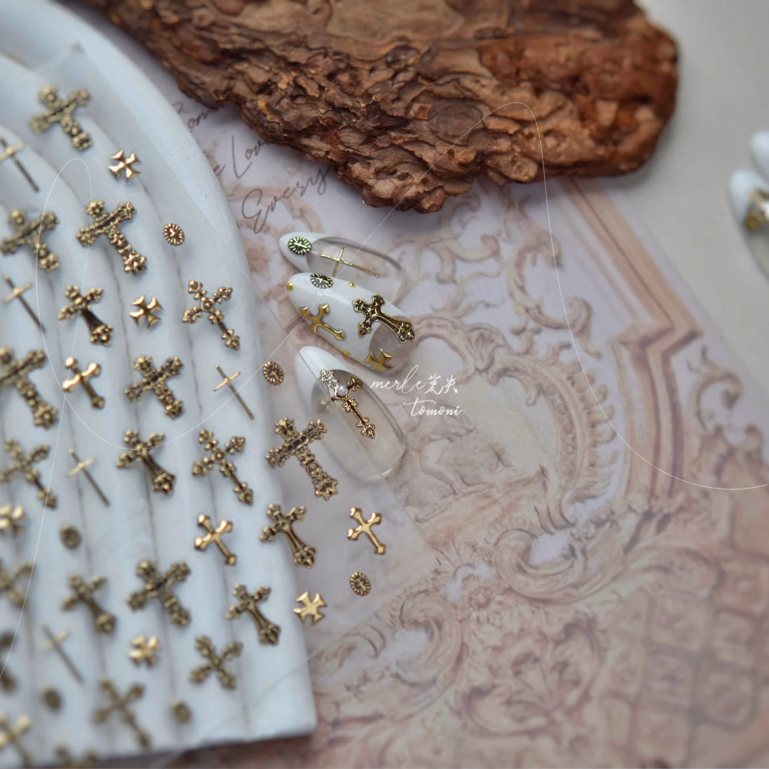 الرجعية الصليب مسمار الفن الملحقات ملصقات الذهب والفضة البرنز متعدد Stely الصليب ملصقات الأظافر DIY عودة لاصق مانيكير الشارات