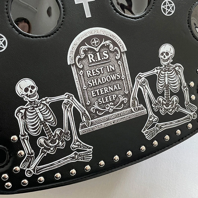 Halloween Totenkopf-Kreuz-Print Umhängetasche, Damen Gothic Nieten-Dekorations-Handtasche, Y2k Mädchen Stilvolle Einzigartige Tragetasche – Detail 14