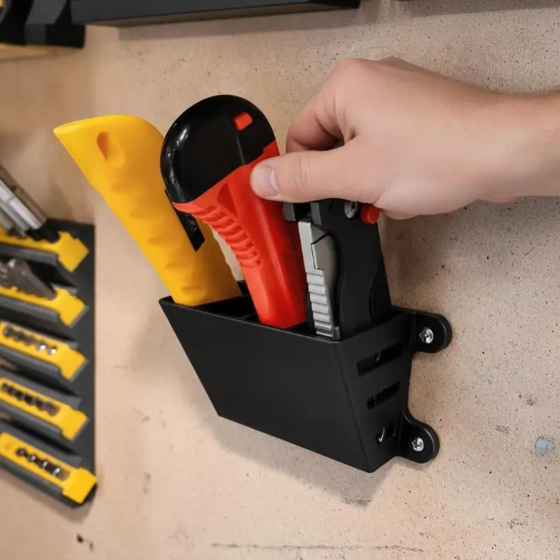 1Pcs Wall Tool Organizer Box 3D Printed Wall‑Mounted 4‑Slot Utility Knife Storage Rack Garage Workshop Hand Tool Holder
