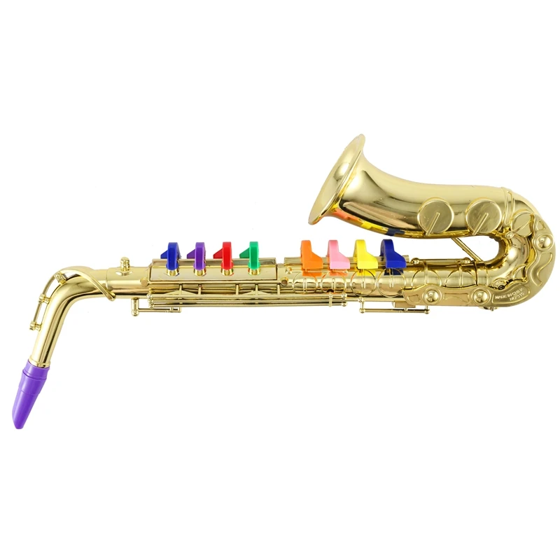 Saxophone Simulation Toy Props for Children, 8 teclas coloridas, mini musicais, instrumentos de sopro, festa de aniversário