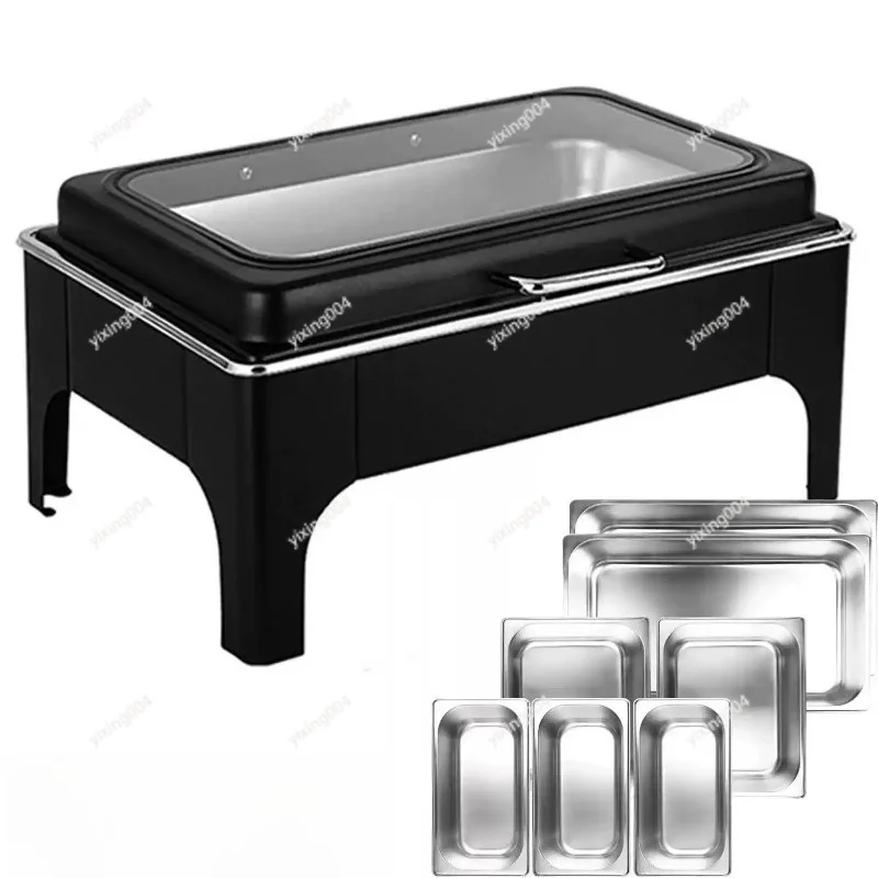 9L Electric Buffet Warmer, Stainless Steel Food Chafing Dish with Flip Visible Lid