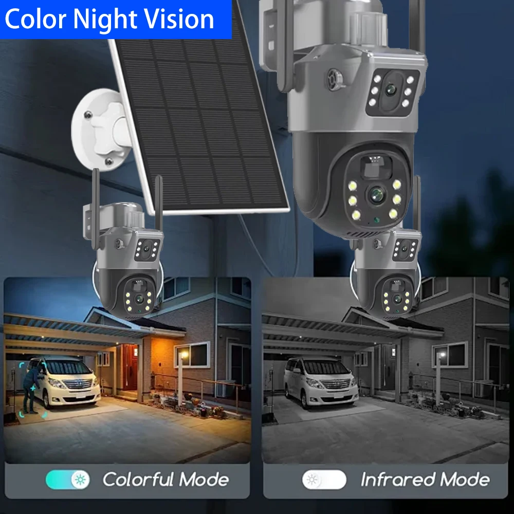 Eseecloud 8MP Outdoor Solar PTZ CCTV 2.4G/5G Dual Band WiFi6 Wireless Weatherproof Color Night Vision For Home Security Camera