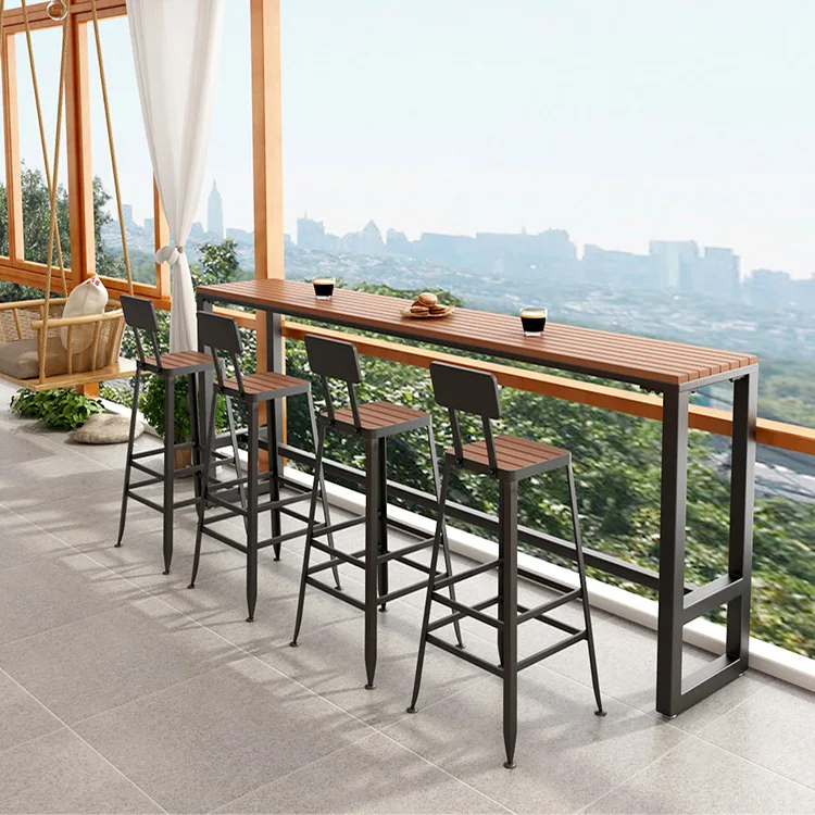 Nordic outdoor bar chair high stool solid wood bar chair open-air restaurant cafe waterproof sunscreen bar chair