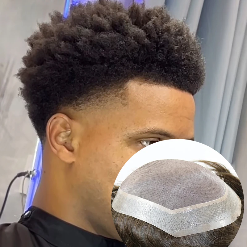 

Мужской парик-накладка (тупе) 6 мм/4 мм, афро-кудрявый, черный, прочный, с основой MONO из мягкого кружева и полиуретана, невидимые узлы, имитация натуральных волос