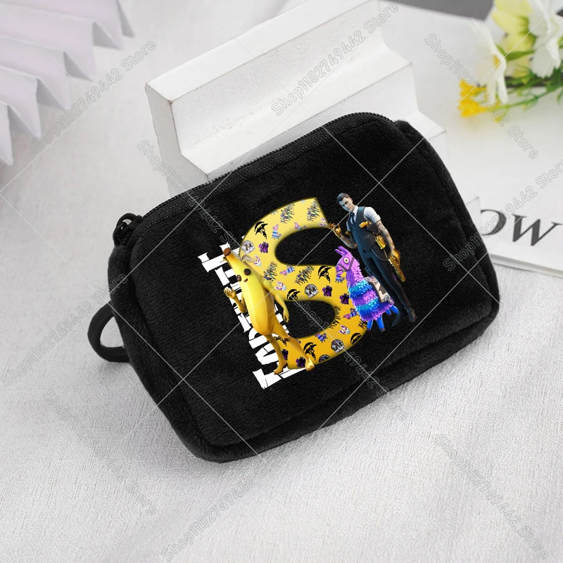 Monedero pequeño con letras A-Z Fortnites, bolsa para llaves de juego, Mini monedero de Anime para niño y niña, bolsa de almacenamiento para auriculares, monedero con cremallera de bolsillo